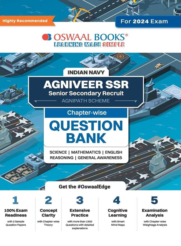 Oswaal Indian Navy - Agniveer SSR (Senior Secondary Recruit) (Agnipath Scheme) Question Bank | Chapterwise Topicwise for Science| Mathematics | English | Reasoning | General Awareness For 2024 Exam