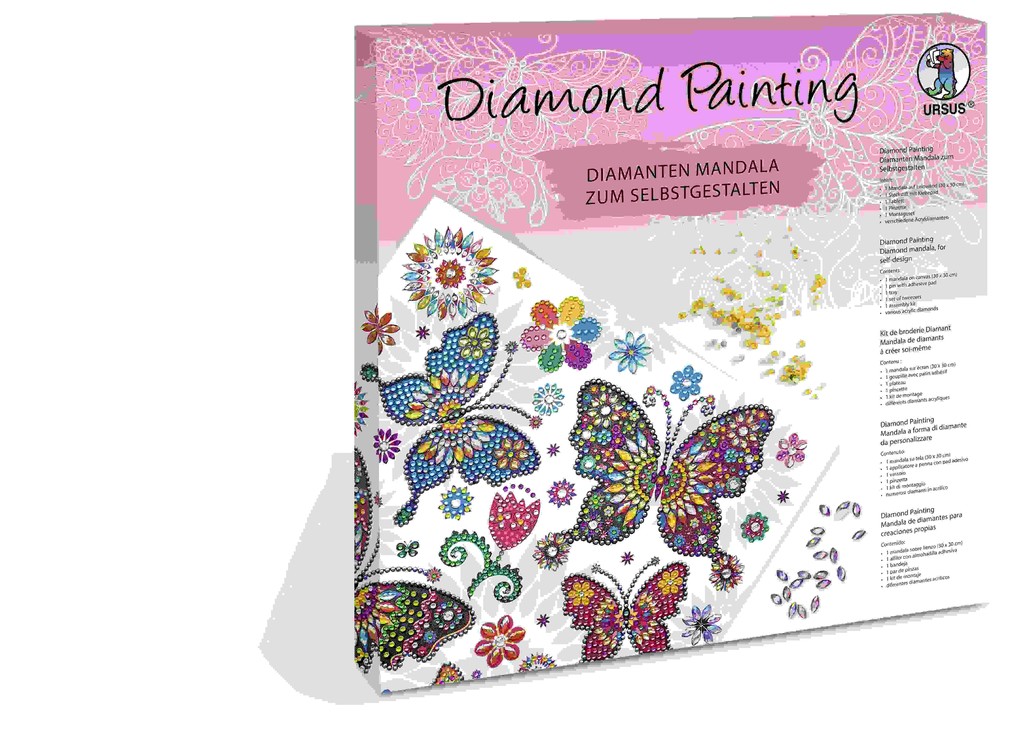 URSUS Erwachsenen-Bastelsets Diamond Painting Diamanten Mandala Schmetterling Set 9