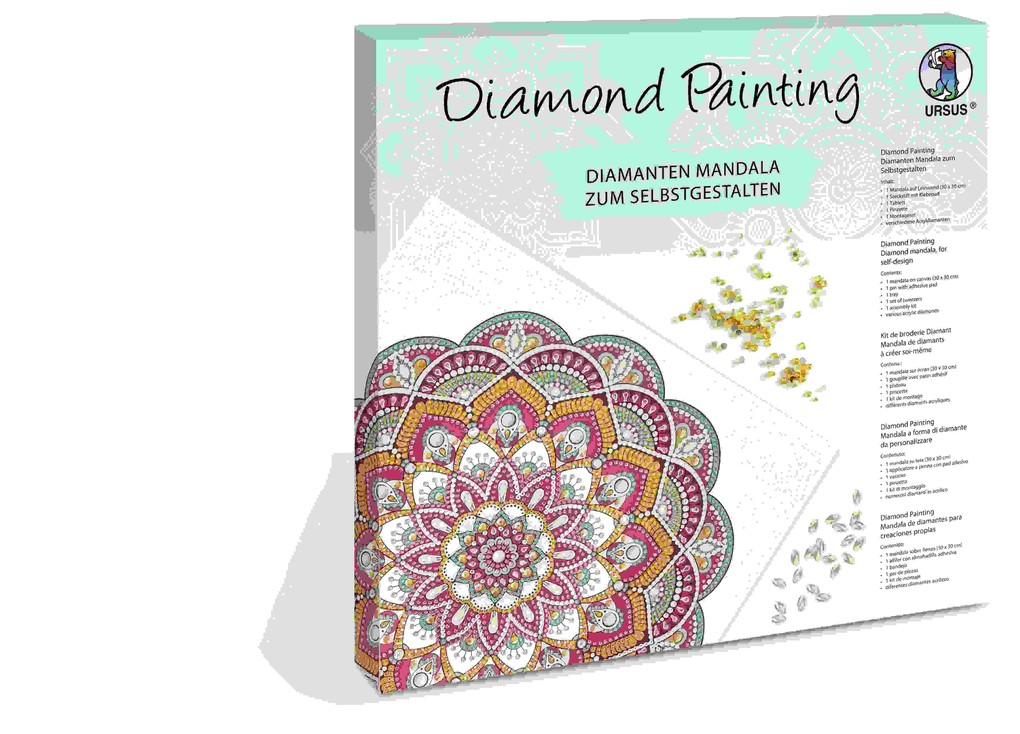 URSUS Erwachsenen-Bastelsets Diamond Painting Diamanten Mandala magenta/mint/orange Set 11