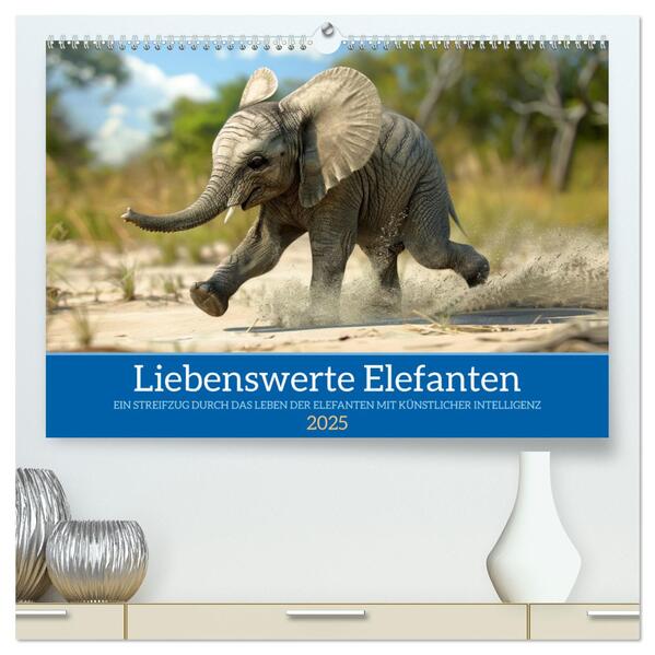 Liebenswerte Elefanten (hochwertiger Premium Wandkalender 2025 DIN A2 quer) Kunstdruck in Hochglanz
