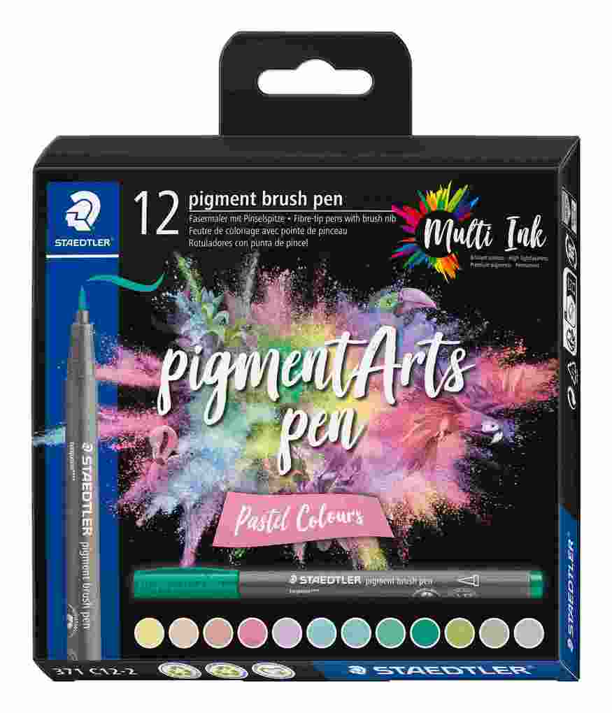 STAEDTLER Schreib- und Zeichbedarf pigment brush Fasermaler Pinselspitze Pastel Colours 12er Set