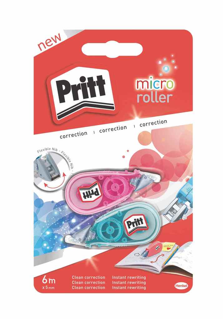 Pritt Kleben Pritt Korrektur Micro Roller 2 × 5 mm pink und blau
