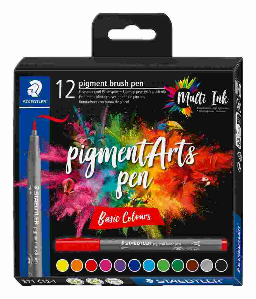 STAEDTLER Schreib- und Zeichbedarf pigment brush Fasermaler Pinselspitze Basic Colours 12er Set