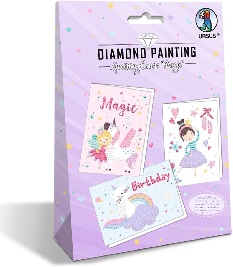 URSUS Diamond Painting Greeting Cards Magic Grußkarten Bastelset für Kinder 3er Set