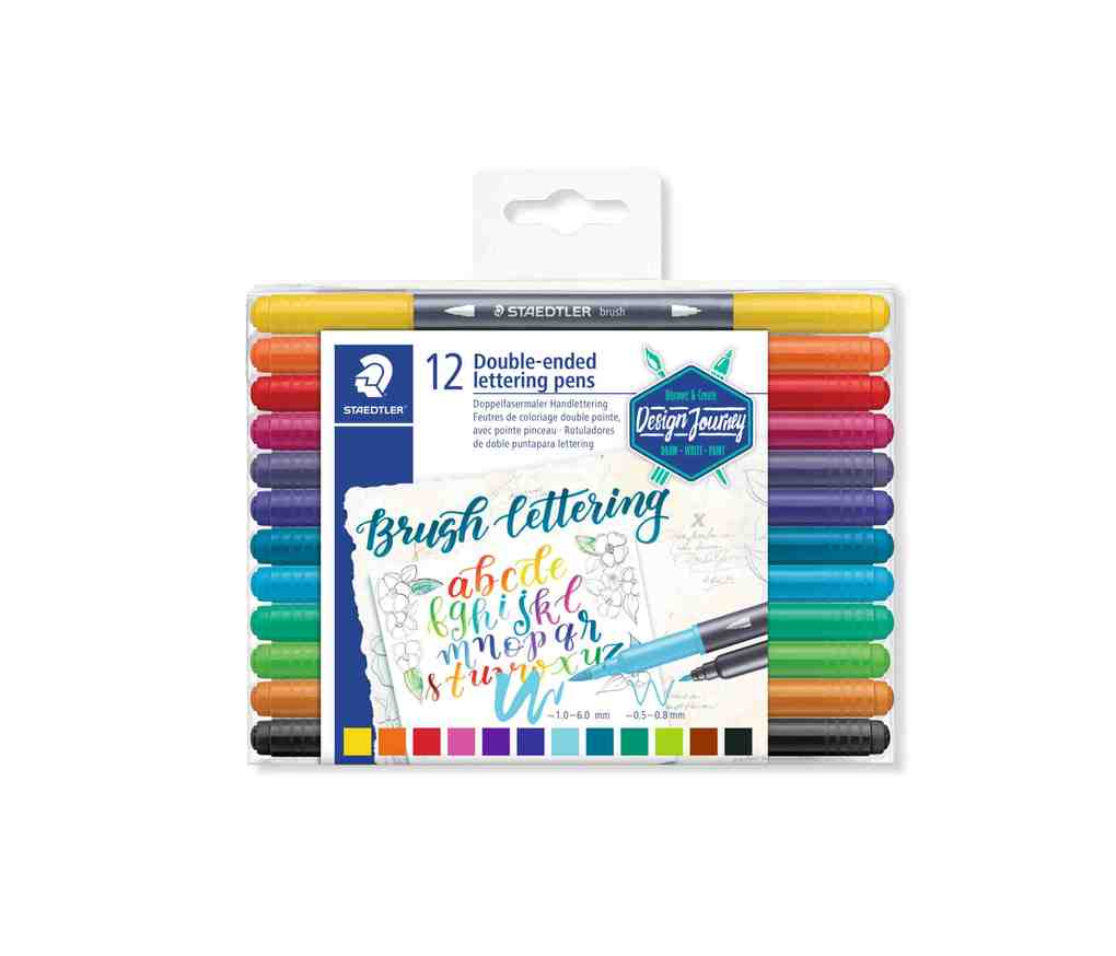 Staedtler Brush Lettering Duo Tip Pens Pack of 12, Assorted