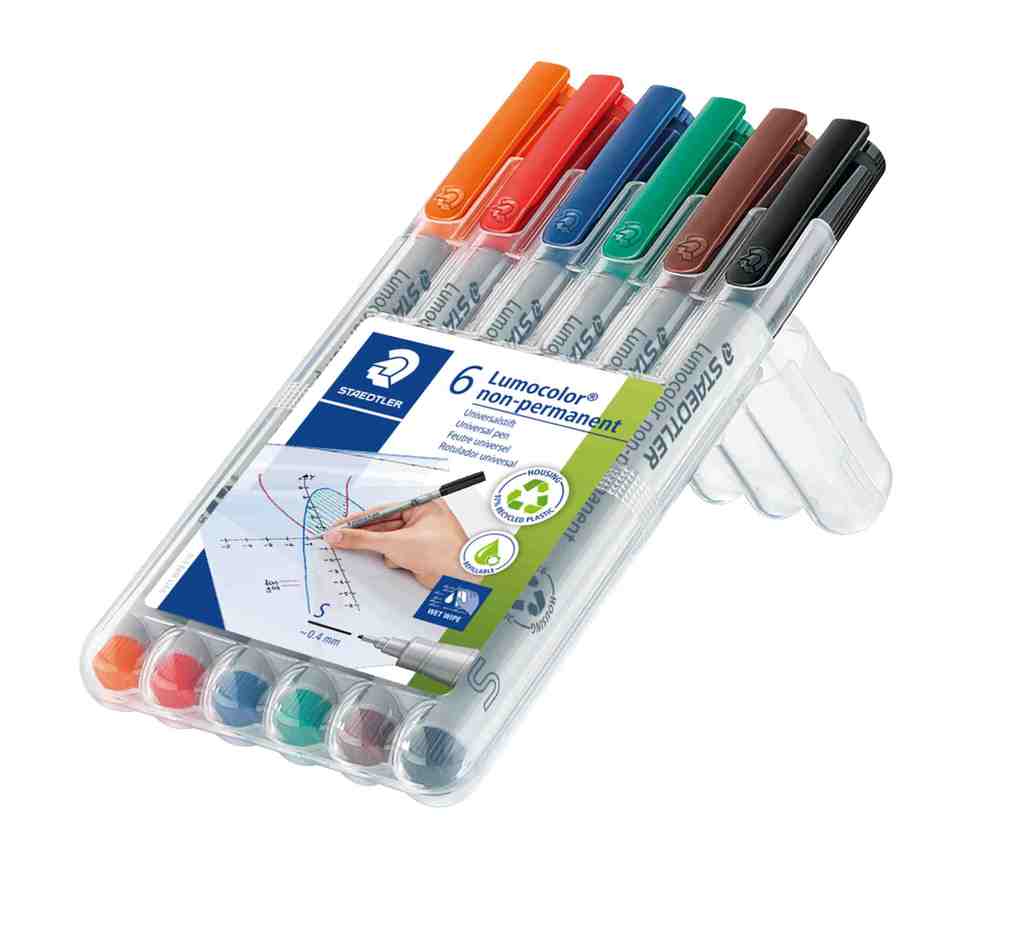 STAEDTLER -  Lumocolor evidenziatore 6 pz Nero, Blu, Marrone, Verde, Arancione, Rosso, Multicolor