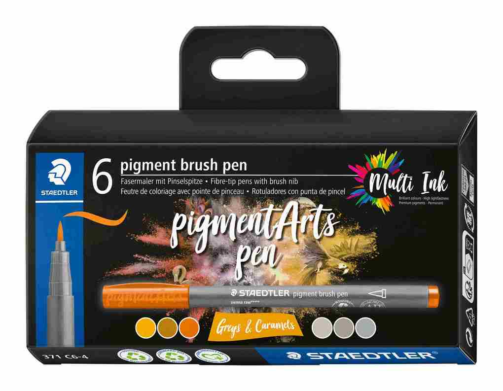 STAEDTLER Schreib- und Zeichbedarf pigment brush Fasermaler Pinselspitze Greys&Caramels 6er Set