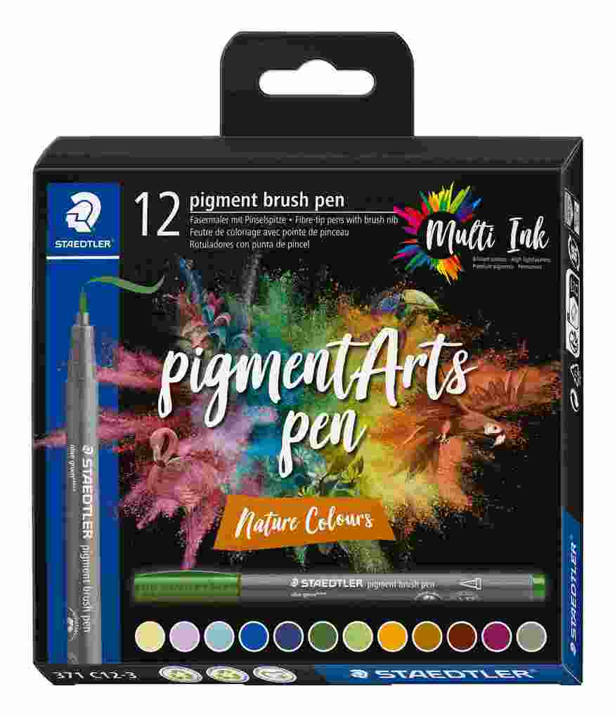 STAEDTLER Schreib- und Zeichbedarf pigment brush Fasermaler Pinselspitze Nature Colours 12er Set