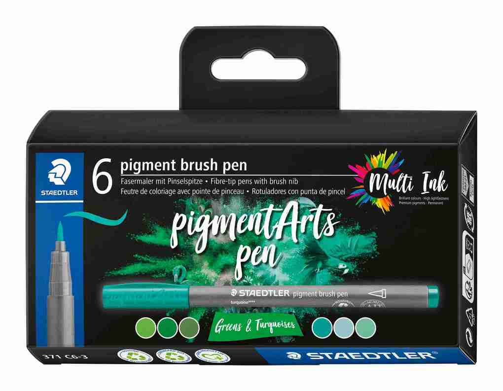STAEDTLER Schreib- und Zeichbedarf pigment brush pen Greens&Turquoises 6er Set