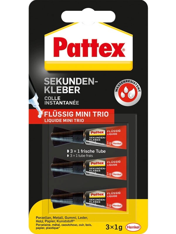 Pattex Kleben Pattex Sekundenkleber Flüssig Mini Trio 3 × 1 g