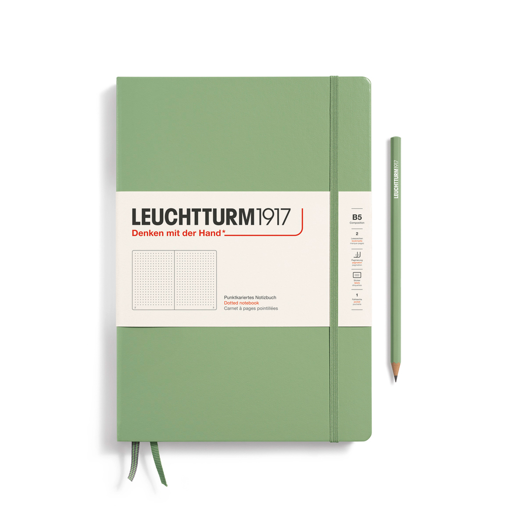 Leuchtturm1917 Notizbuch Composition (B5) Hardcover 219 Nummerierte Seiten Salbei Dotted