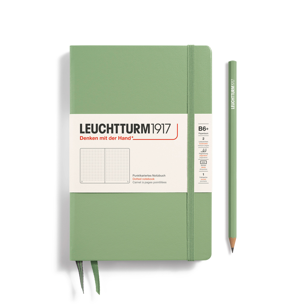 Notizbuch Paperback (B6+) Hardcover 219 nummerierte Seiten Salbei Dotted