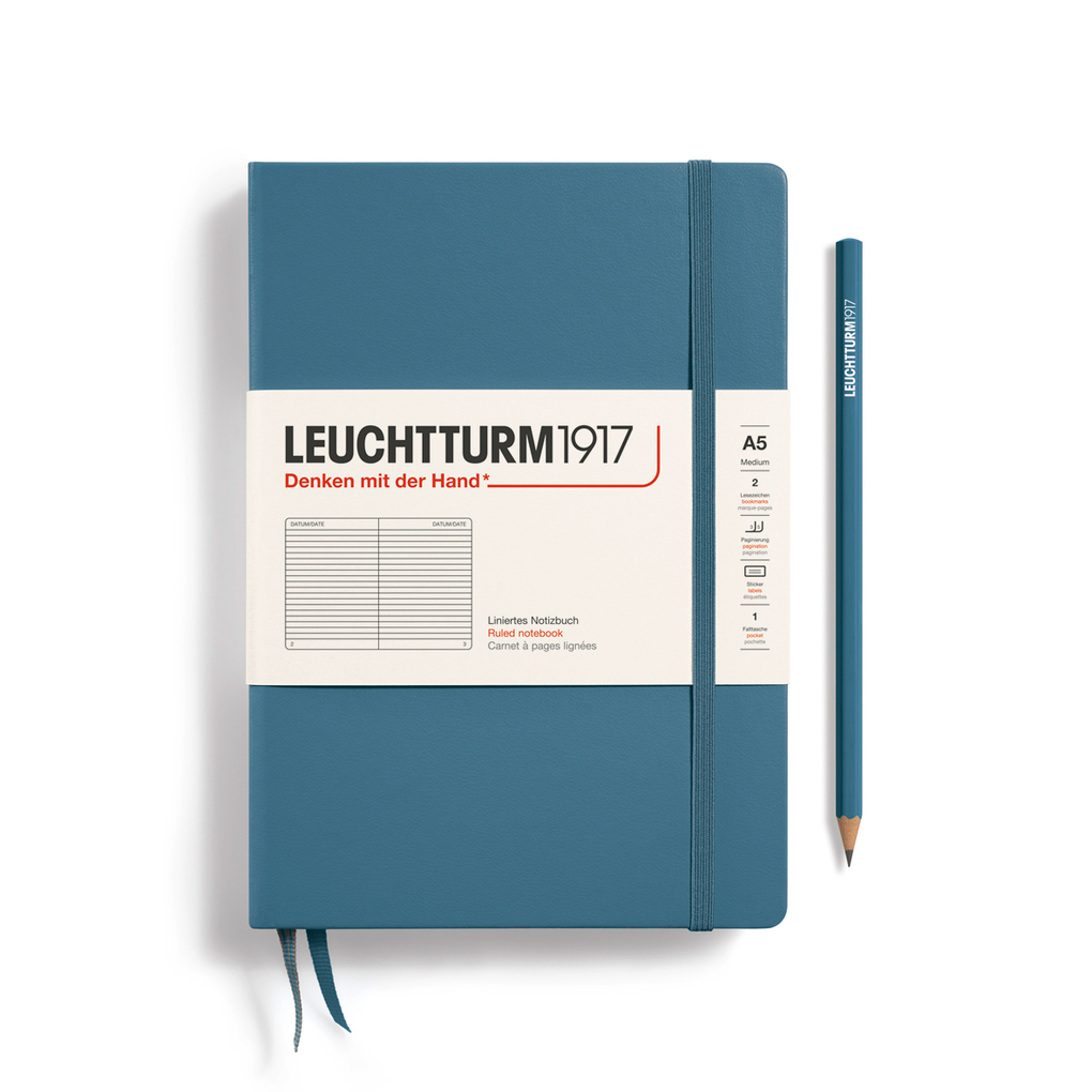 Notizbuch Medium (A5) Hardcover 251 nummerierte Seiten Stone Blue liniert