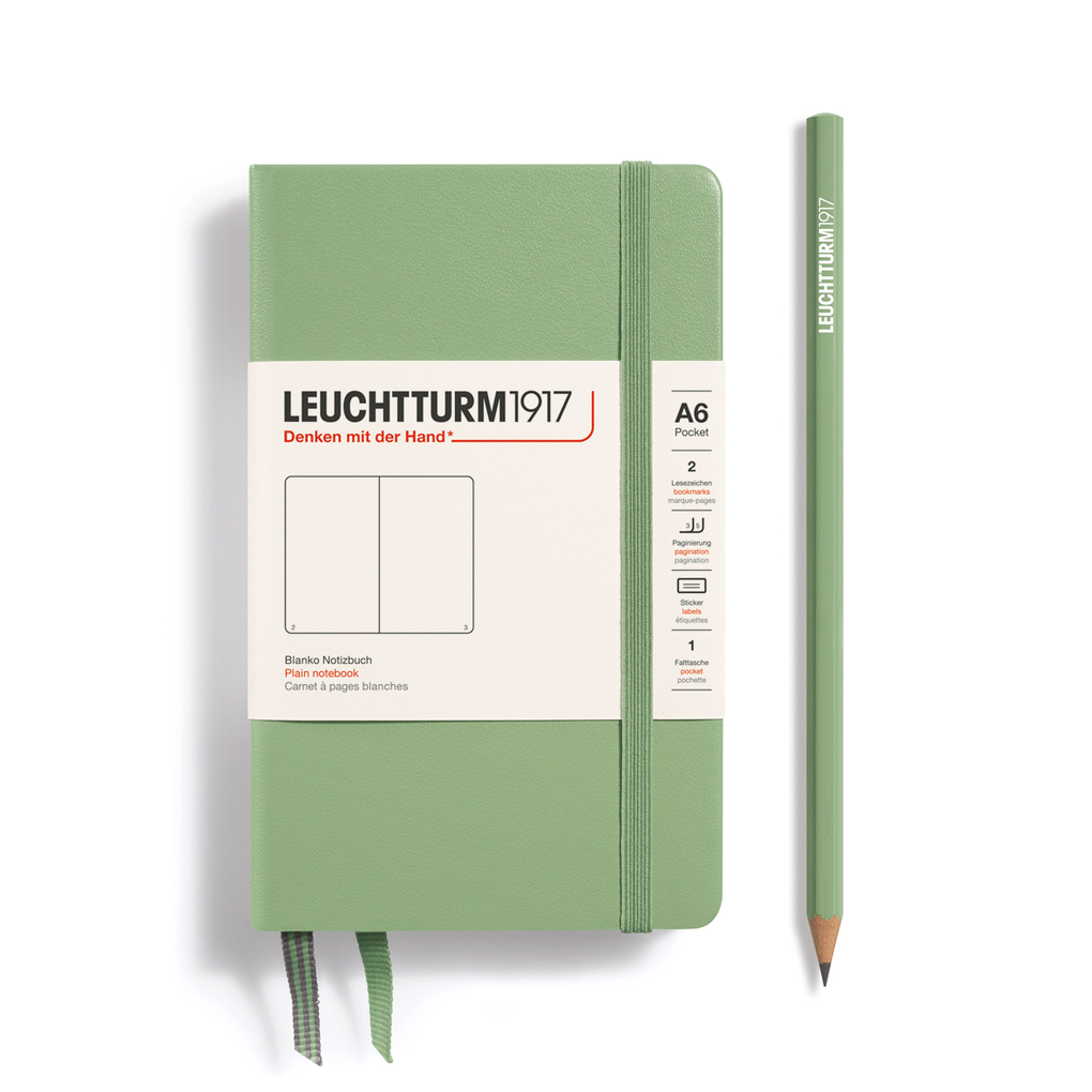 Notizbuch Pocket (A6) Hardcover 187 nummerierte Seiten Salbei Blanko