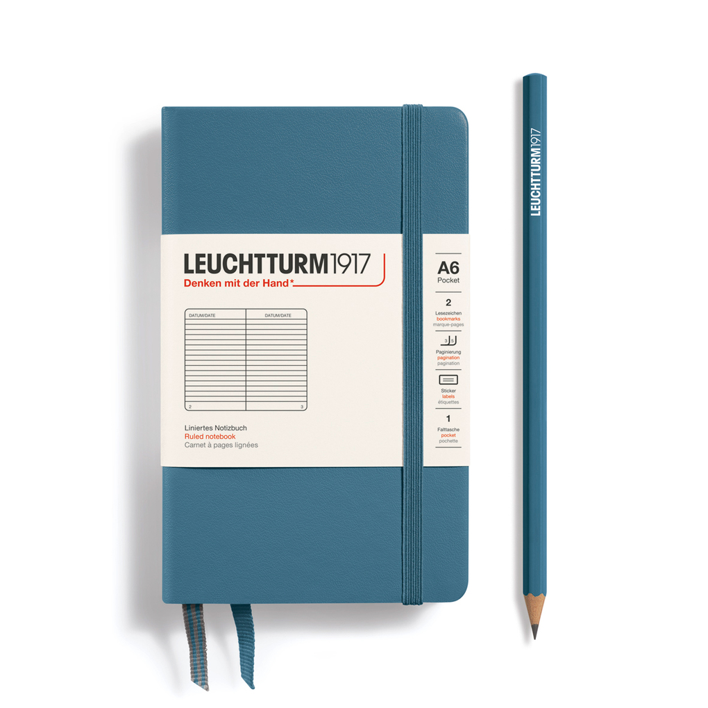 Notizbuch Pocket (A6) Hardcover 187 nummerierte Seiten Stone Blue Liniert