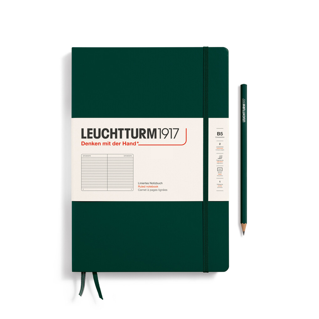 Notizbuch Composition (B5) Hardcover 219 nummerierte Seiten Forest Green Liniert