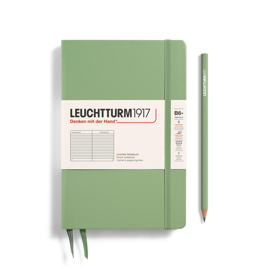 Leuchtturm1917 Notizbuch Paperback (B6+) Hardcover 219 Nummerierte Seiten Salbei Liniert