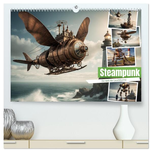 Steampunk - Die Welt der Leuchttürme (hochwertiger Premium Wandkalender 2025 DIN A2 quer) Kunstdruck in Hochglanz