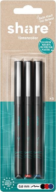 share Tintenroller 3er-Set, schwarz, rot, blau