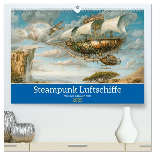 Steampunk Luftschiffe mit einer surrealen Note (hochwertiger Premium Wandkalender 2025 DIN A2 quer) Kunstdruck in Hochglanz