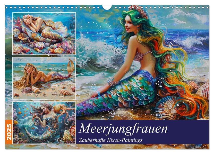 Meerjungfrauen. Zauberhafte Nixen-Paintings (Wandkalender 2025 DIN A3 quer) CALVENDO Monatskalender