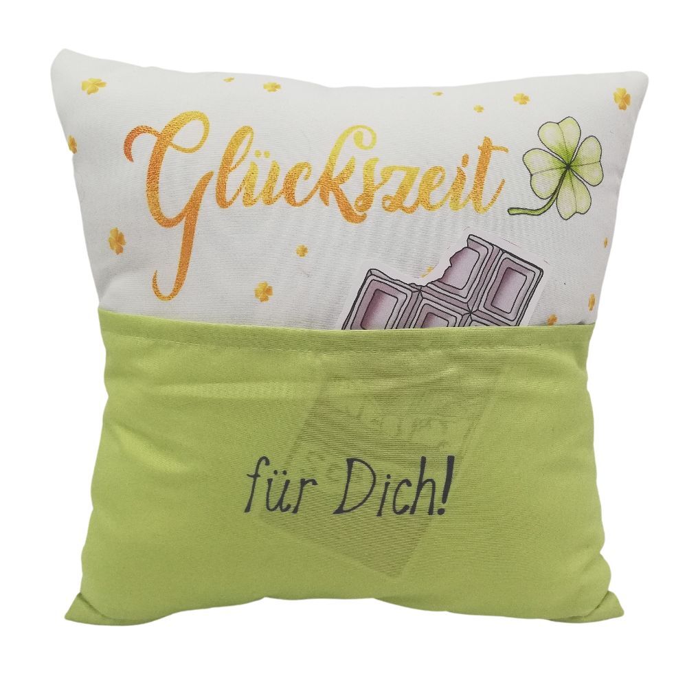 Kissen 25 x 25 cm mit Tasche Glück ist Zeit