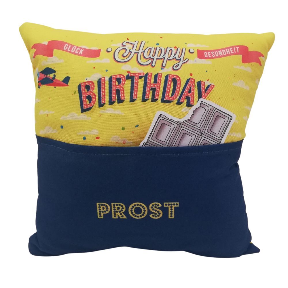 Kissen 25 x 25 cm mit Tasche Happy Birthday