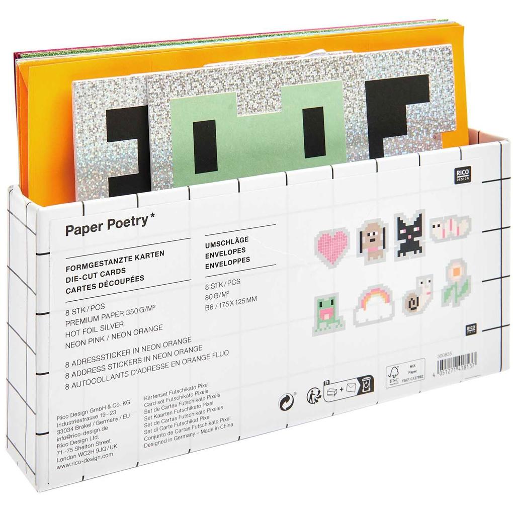 Kartenset Futschikato formgestanzt Pixel FSC MIX 8 Karten 8 Umschläge