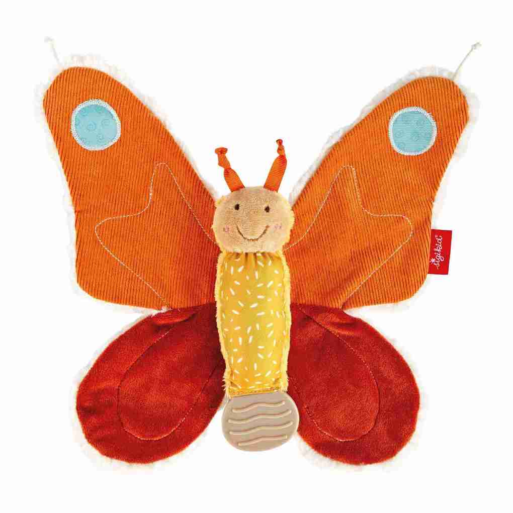 sigikid 43333 - Aktiv Schmetterling orange Yellow Materialmix 28 cm Babyspielzeug