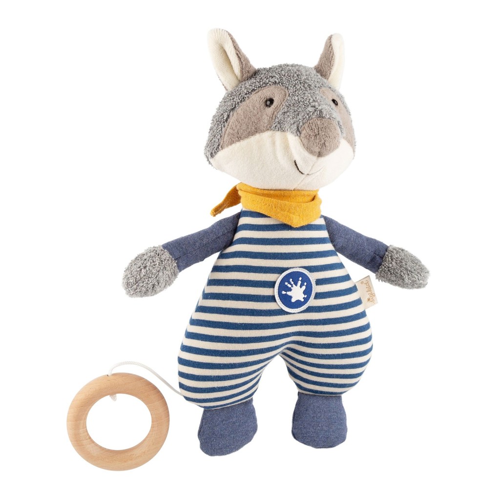 sigikid 39793 - Spieluhr Waschbär Classic Stoffmix grau-blau Babyspielzeug