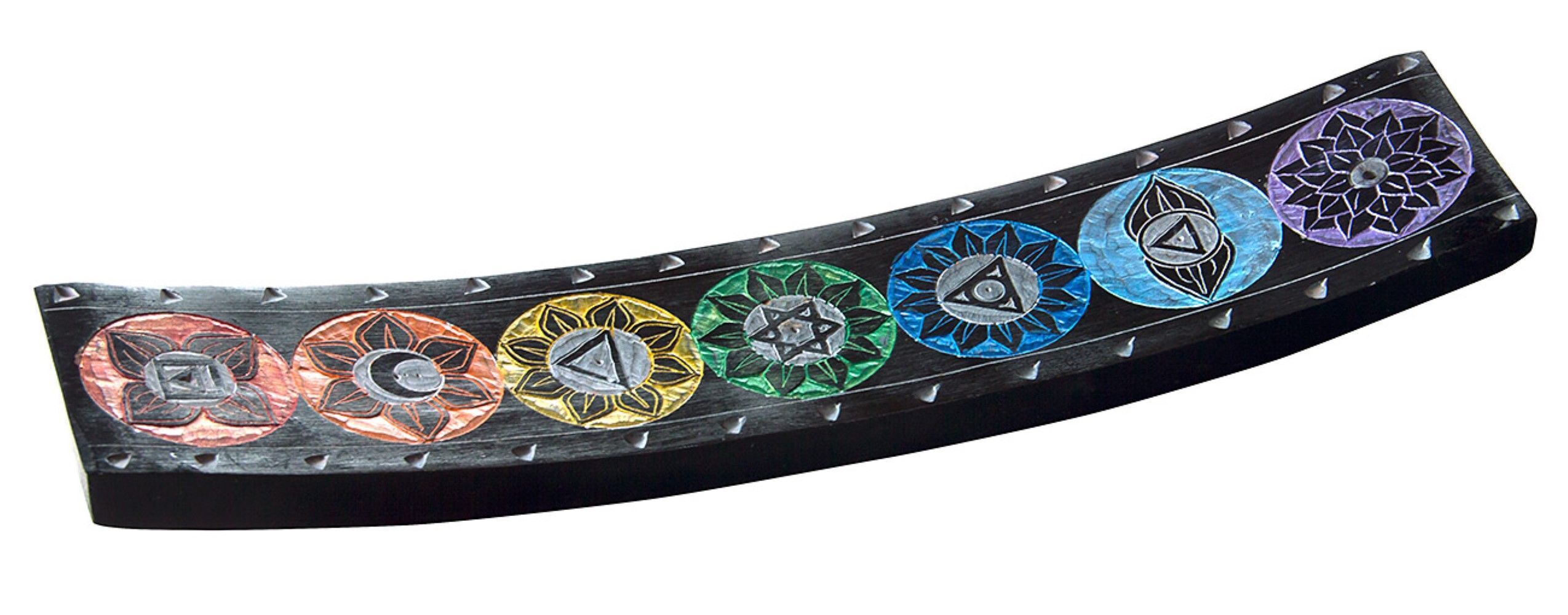 Räucherstäbchenhalter '7 Chakren' Black Stone graviert 25 x 5 cm