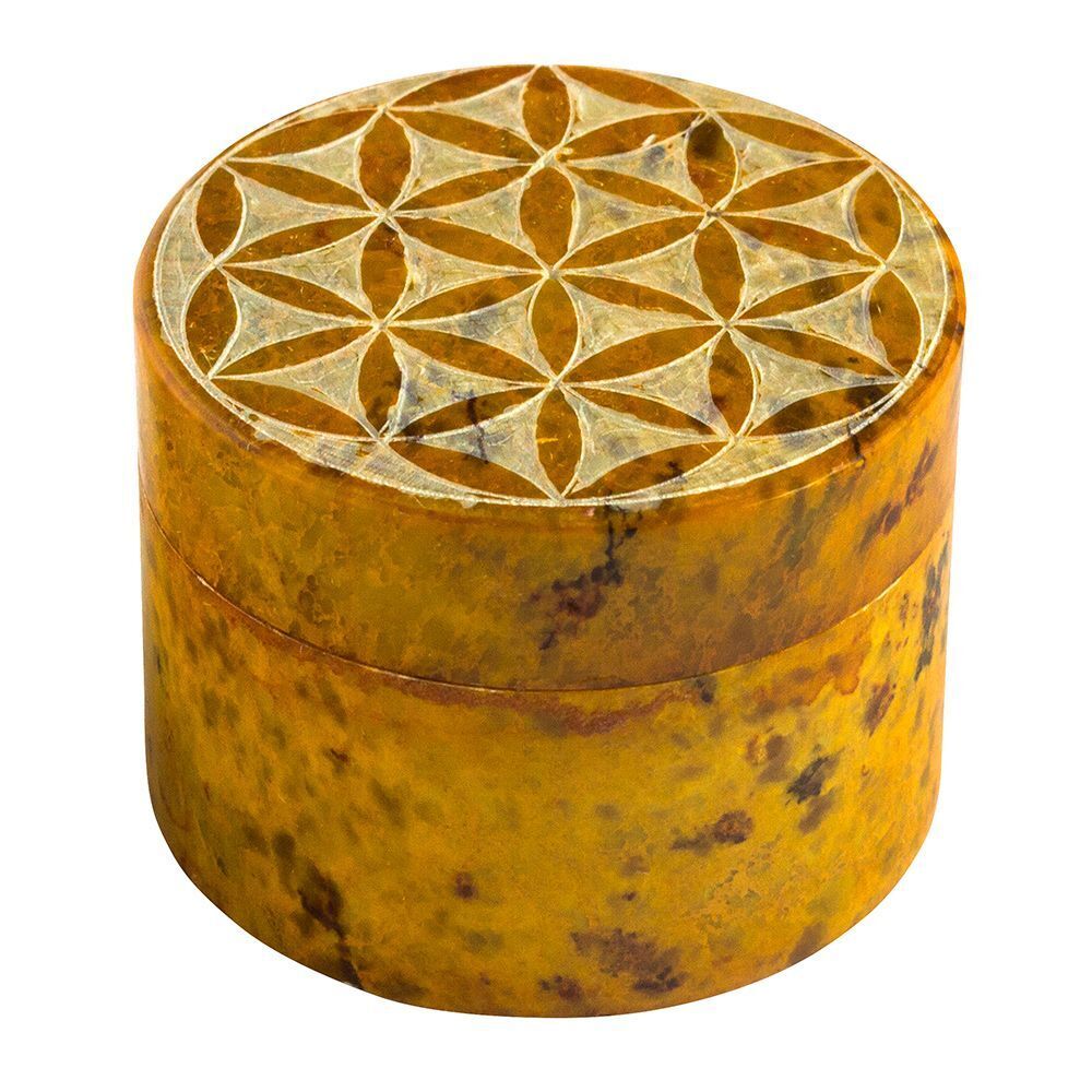 Box 'Blume des Lebens' Speckstein ocker rund 5 cm