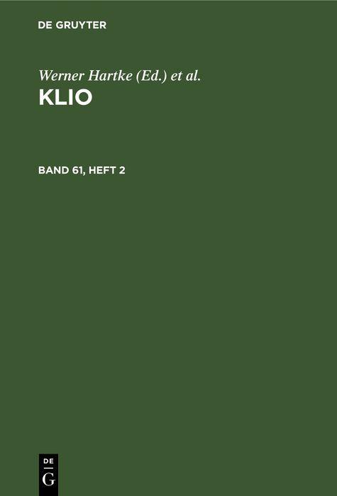Klio. Band 61 Heft 2