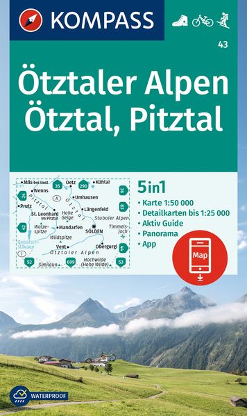 Kompass Karten GmbH Kompass Wanderkarte 43 Ötztaler Alpen Ötztal Pitztal 1, 50.000