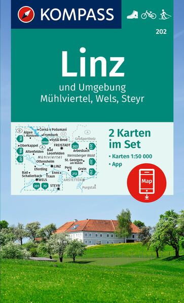 KOMPASS Wanderkarten-Set 202 Linz und Umgebung Mühlviertel Wels Steyr (2 Karten) 1:50.000
