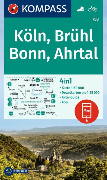 KOMPASS Wanderkarte 758 Köln Brühl Bonn Ahrtal 1:50.000