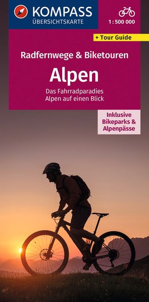 Kompass Karten GmbH Kompass Radfernwegekarte Radfernwege & Biketouren Alpen - Übersichtskarte 1, 500.000