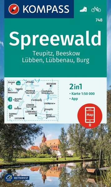 KOMPASS Wanderkarte 748 Spreewald Teupitz Beeskow Lübben Lübbenau Burg 1:50.000