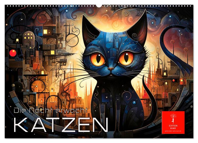Katzen - die Nacht erwacht (Wandkalender 2025 DIN A2 quer) CALVENDO Monatskalender