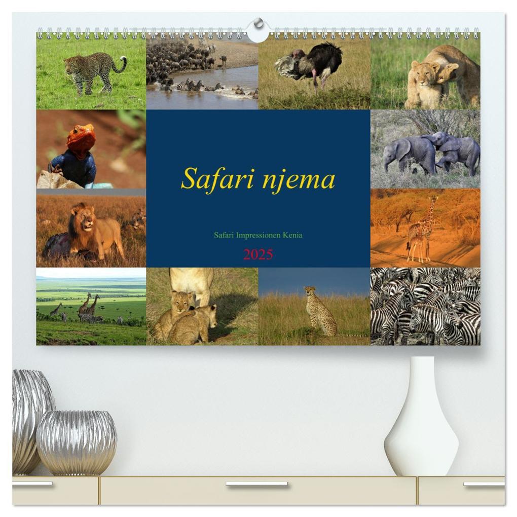 Safari njema - Safari Impressionen Kenia (hochwertiger Premium Wandkalender 2025 DIN A2 quer) Kunstdruck in Hochglanz