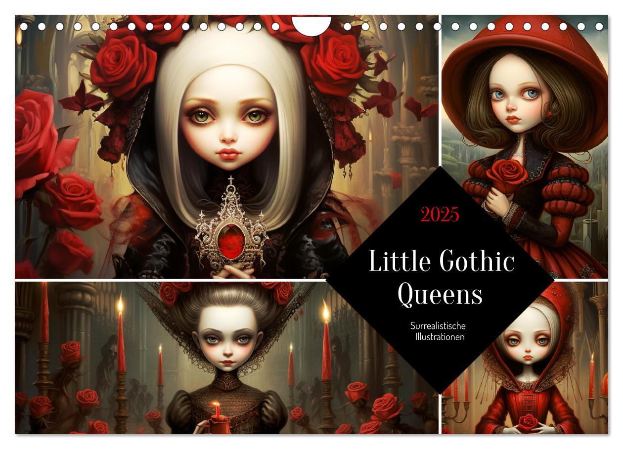 Little Gothic Queens. Surrealistische Illustrationen (Wandkalender 2025 DIN A4 quer) CALVENDO Monatskalender