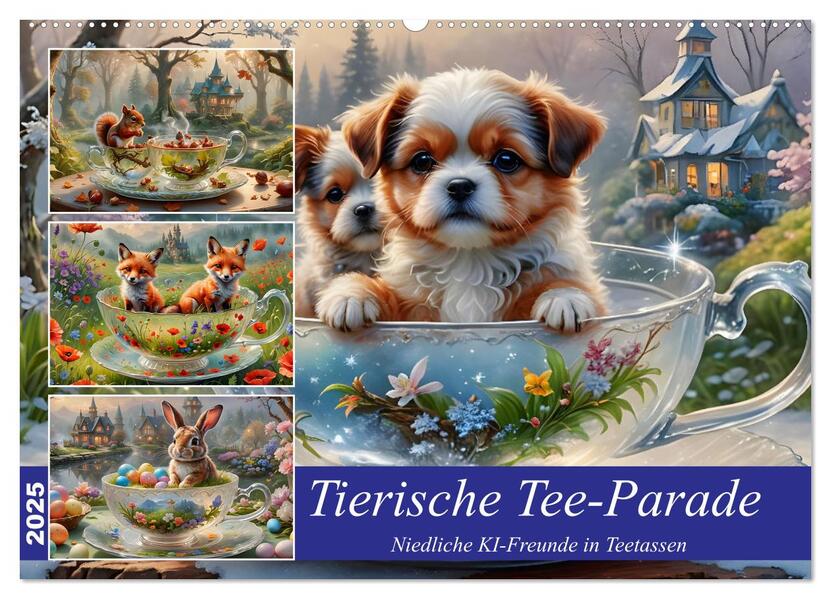 Tierische Tee-Parade (Wandkalender 2025 DIN A2 quer) CALVENDO Monatskalender