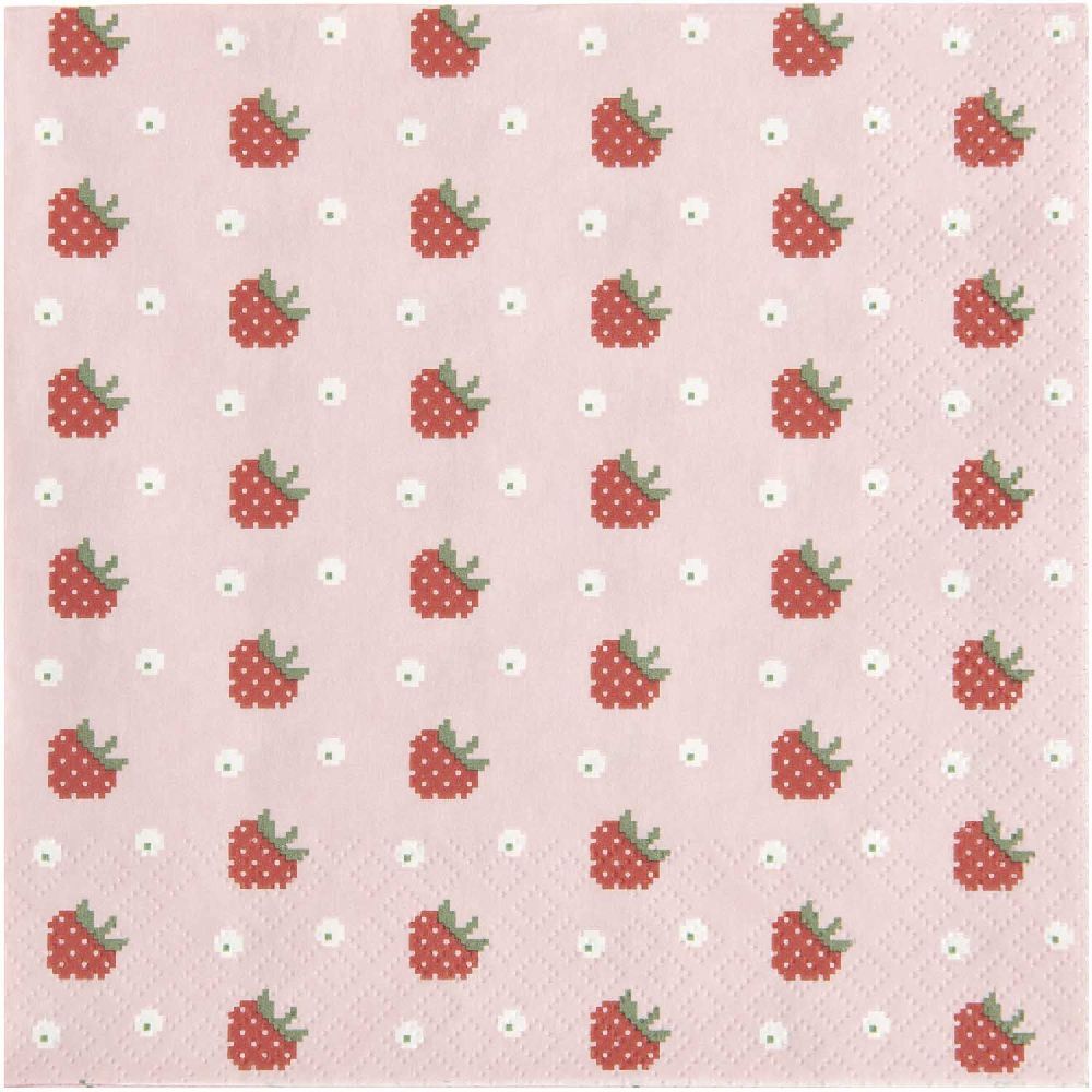Servietten Erdbeeren Pixel Rosa FSC MIX 20 Stk 33 x 33 cm