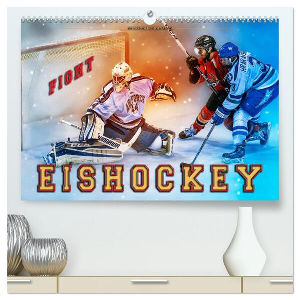 Eishockey - Fight (hochwertiger Premium Wandkalender 2025 DIN A2 quer) Kunstdruck in Hochglanz
