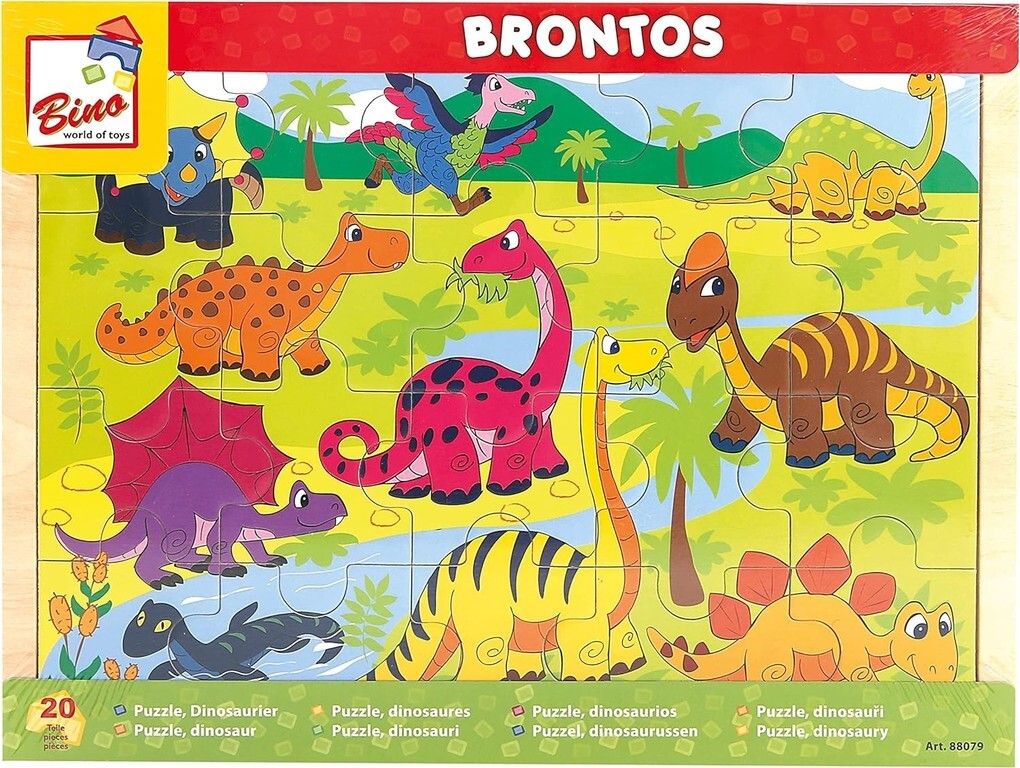 Bino 88079 - Brontos Steckpuzzle Dinosaurier 20-teilig Holz