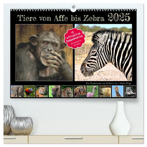 Tiere von Affe bis Zebra 2025 (hochwertiger Premium Wandkalender 2025 DIN A2 quer) Kunstdruck in Hochglanz