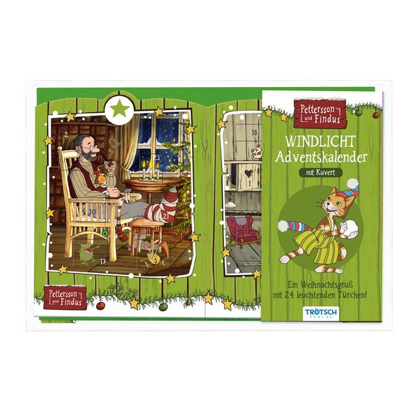 TRÖTSCH - Windlicht Adventskalender 'Pettersson und Findus' | Weihnachtskalender mit 24 leuchtenden Motiven