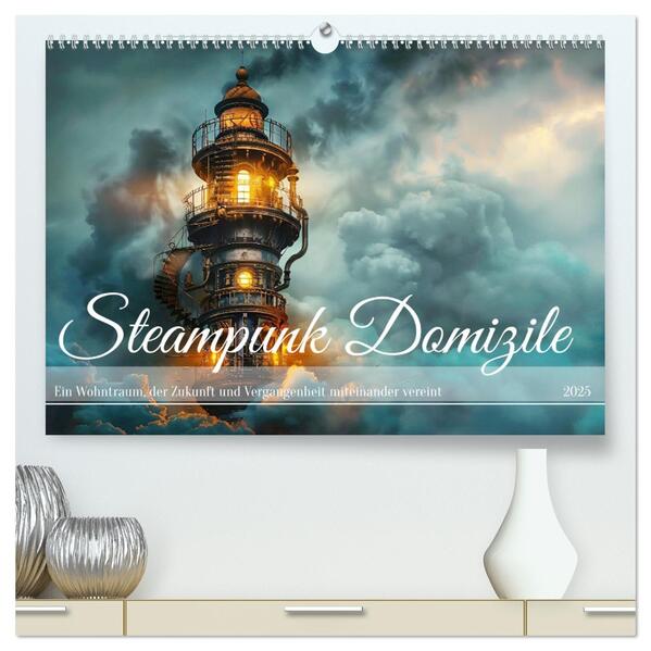 Steampunk Domizile (hochwertiger Premium Wandkalender 2025 DIN A2 quer) Kunstdruck in Hochglanz