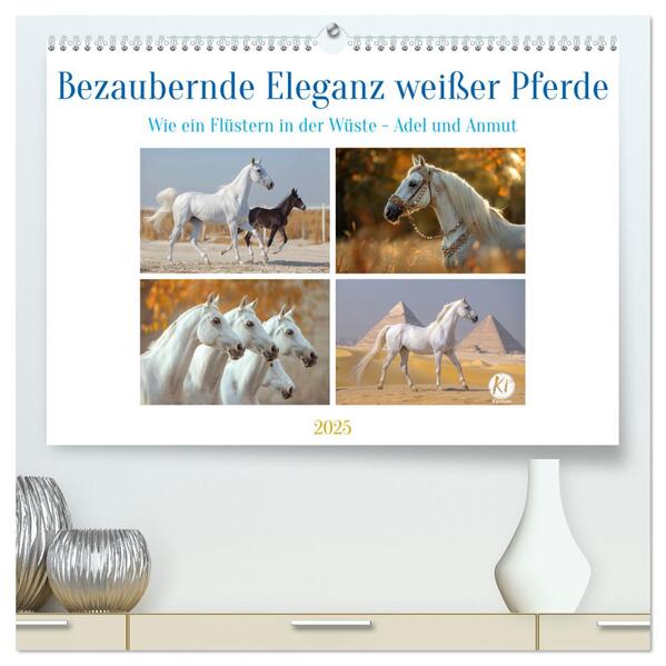 Bezaubernde Eleganz weißer Pferde (hochwertiger Premium Wandkalender 2025 DIN A2 quer) Kunstdruck in Hochglanz
