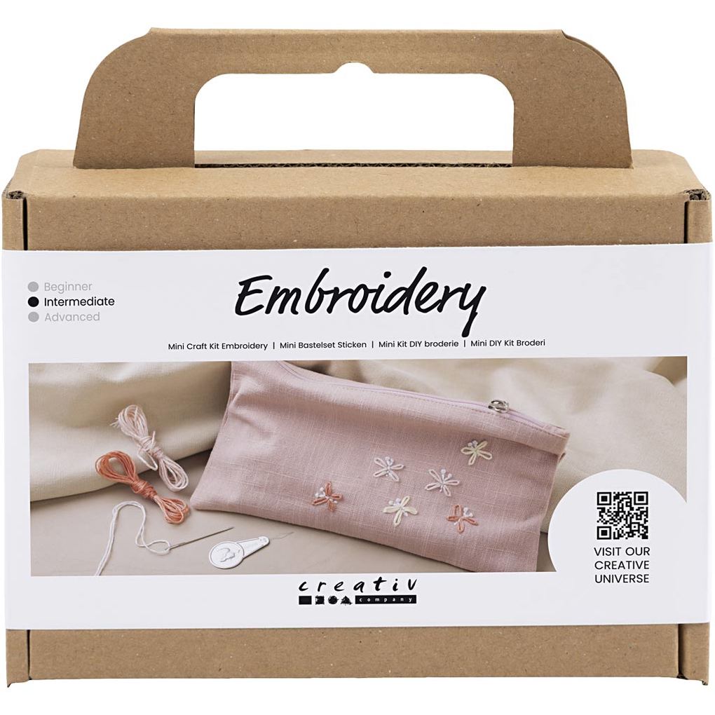 Creativ Company DIY Sets Sticken & Nadelstanzen Mini Kreativ Set Sticken Staubrosé Clutch Kreativ Box